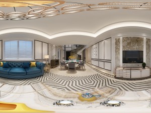 panoramic american style living room restaurant space 50 Modelo 3D