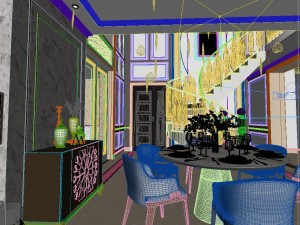panoramic american style living room restaurant space 50 Modelo 3D