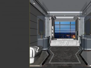 panoramicrican style bathroom toilet space 01 3D Model