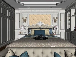 panoramic european style family bedroom space 02 3D Model