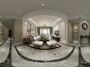 panorama european style living room restaurant space 01 3D Model