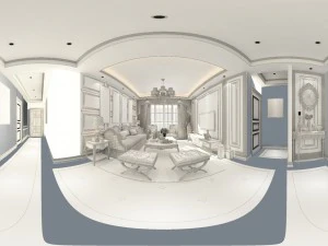 panorama european style living room restaurant space 01 3D Model
