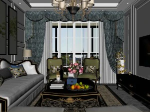 panorama european style living room restaurant space 01 3D Model