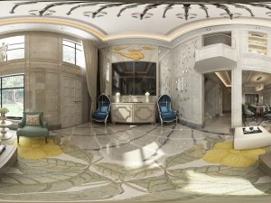 panoramic european style living room restaurant space 02 3D Model