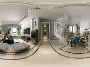 panoramic european style living room restaurant space 03 3D Model