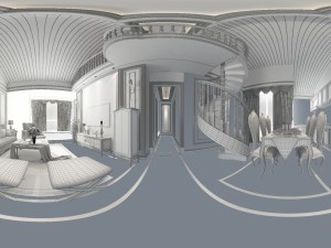 panoramic european style living room restaurant space 03 Model 3D