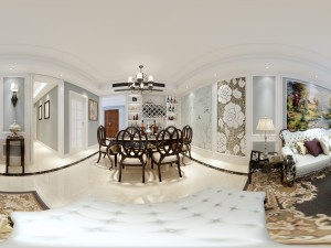 panoramic european style living room restaurant space 04 3D 모델