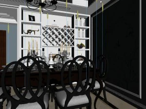 panoramic european style living room restaurant space 04 3D Model