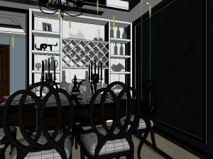 panoramic european style living room restaurant space 04 3D Model
