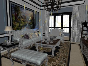 panoramic european style living room restaurant space 04 3D Модель