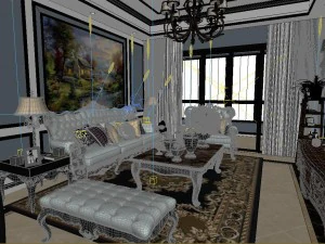 panoramic european style living room restaurant space 04 3D Model
