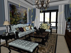 panoramic european style living room restaurant space 04 3D Модель