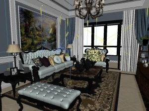 panoramic european style living room restaurant space 04 3D Model