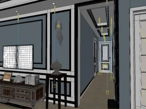 panoramic european style living room restaurant space 04 3D Model