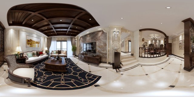 panoramic european style living room restaurant space 05 Modelo 3D .c4d .max .obj .3ds .fbx .stl .blend 