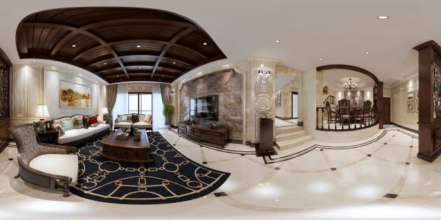 panoramic european style living room restaurant space 05 3D Model .c4d .max .obj .3ds .fbx .stl .blend