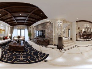 panoramic european style living room restaurant space 05 3D Модель