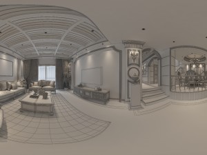 panoramic european style living room restaurant space 05 Modelo 3D