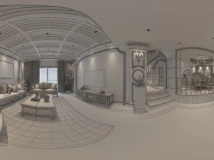 panoramic european style living room restaurant space 05 3D Model