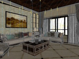 panoramic european style living room restaurant space 05 3D Model