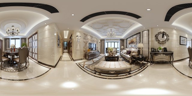 panoramic view european style living room dining room 07 Modèle 3D .c4d .max .obj .3ds .fbx .stl .blend 