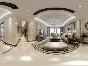 панорамний вид європейський стиль вітальня їдальня 07 3D Модель