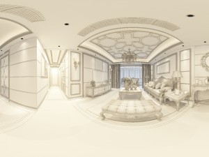panoramic view european style living room dining room 07 Modèle 3D
