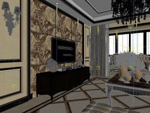 panoramic view european style living room dining room 07 Modèle 3D