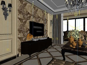 panoramic view european style living room dining room 07 Modèle 3D