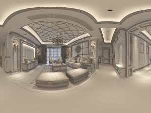 panoramic view european style living room dining room 07 Modèle 3D