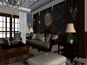 panoramic view european style living room dining room 07 Modèle 3D