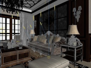 panoramic view european style living room dining room 07 Modèle 3D