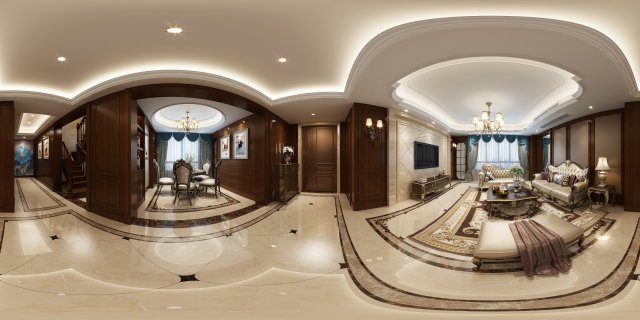 panorama european style living room restaurant space 08 3D Model .c4d .max .obj .3ds .fbx .stl .blend 