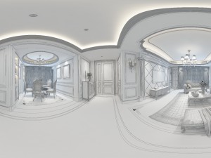 panorama european style living room restaurant space 08 3D Model