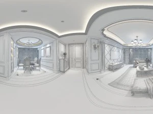 panorama european style living room restaurant space 08 3D Model