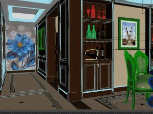 panorama european style living room restaurant space 08 3D Model