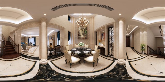 panorama european style living room restaurant space 09 Modello 3D .c4d .max .obj .3ds .fbx .stl .blend 