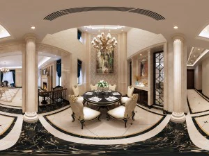 panorama european style living room restaurant space 09 3D Model