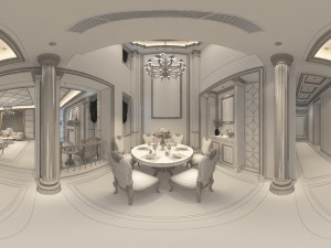 panorama european style living room restaurant space 09 Modello 3D