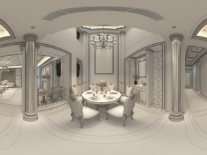 panorama european style living room restaurant space 09 3D Model