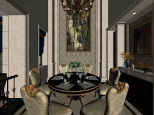 panorama european style living room restaurant space 09 3D Model