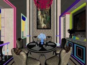 panorama european style living room restaurant space 09 3D Model