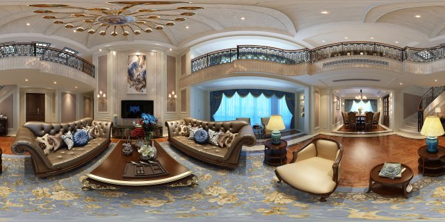 panoramic european style living room restaurant space 10 3D Модель .c4d .max .obj .3ds .fbx .stl .blend 