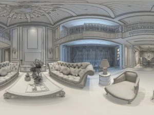 panoramic european style living room restaurant space 10 3D Model