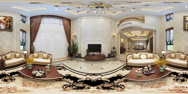 panoramic european style living room dining room 11 3Dモデル .c4d .max .obj .3ds .fbx .stl .blend 