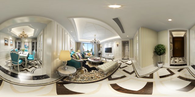 panoramic european style living room restaurant space 12 3D Model .c4d .max .obj .3ds .fbx .stl .blend 