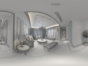 panoramic european style living room restaurant space 12 3D Model