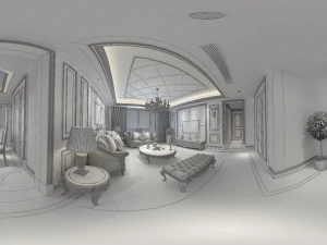 panoramic european style living room restaurant space 12 3D Model