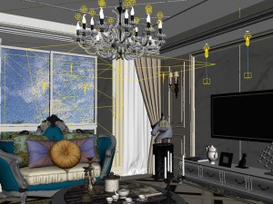 panoramic european style living room restaurant space 12 3D Model