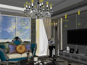 panoramic european style living room restaurant space 12 3D Model